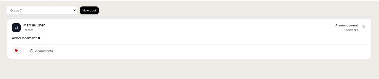 Class Feed - Announcements and communication hub